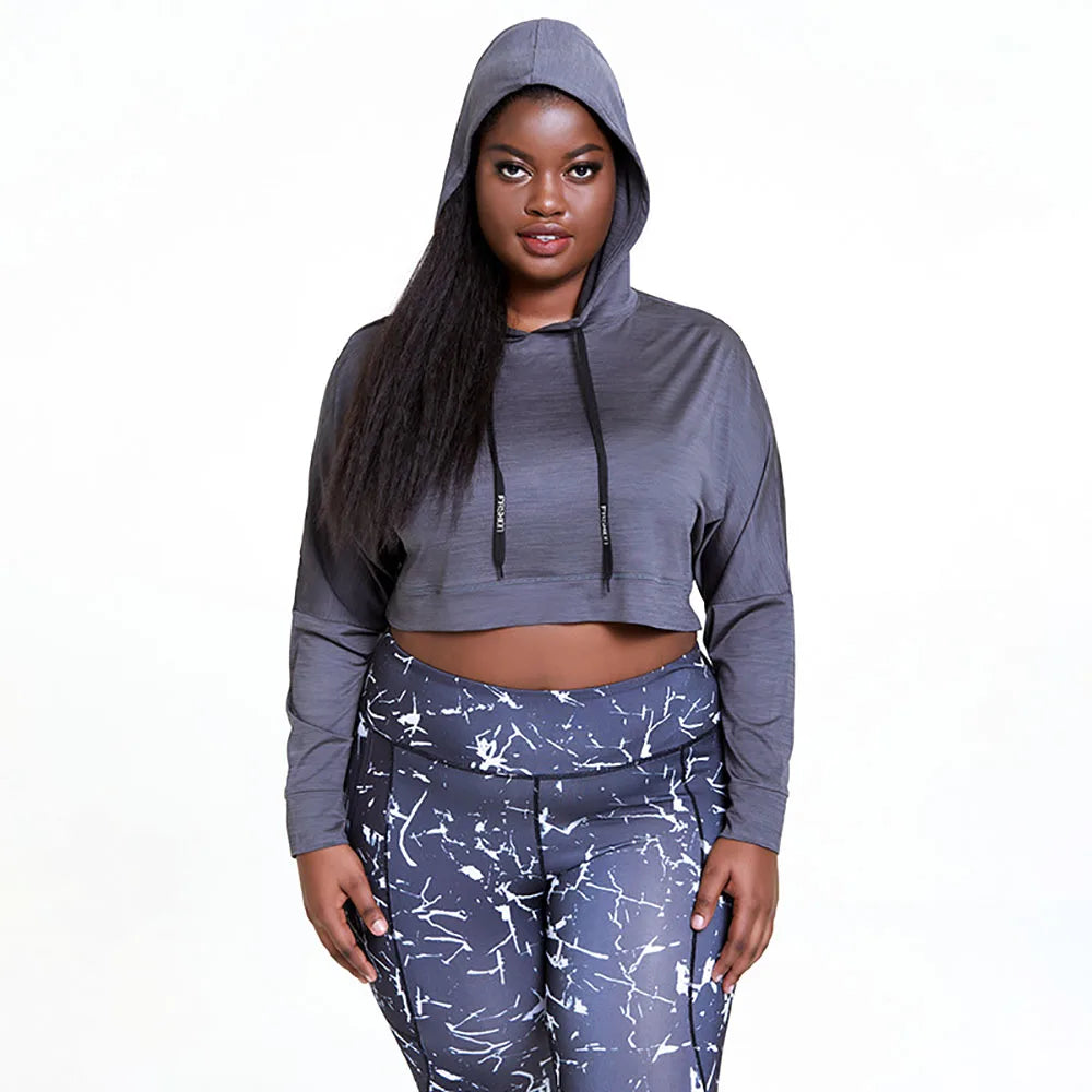 Plus Size Hooded Long Sleeved Yoga Crop Top