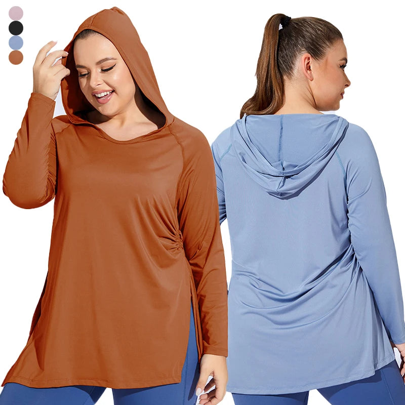 Plus Size Gym Shirt  with Hoodie